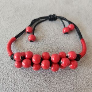 Crochet beaded bracelet women's red bohochic artsy feminine adjustable festival